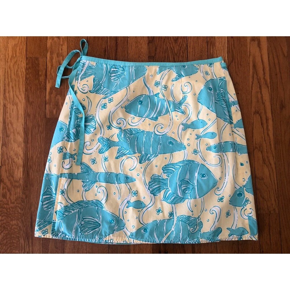 Lilly Pulitzer Blue and Cream Fish Print Skirt